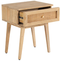 Olearia Bedside Table 1 Drawer Storage Cabinet Solid Mango Wood Rattan Natural Kings Warehouse 