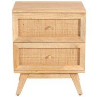 Olearia Bedside Table 2 Drawer Storage Cabinet Solid Mango Wood Rattan Natural Kings Warehouse 