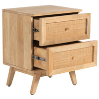 Olearia Bedside Table 2 Drawer Storage Cabinet Solid Mango Wood Rattan Natural Kings Warehouse 