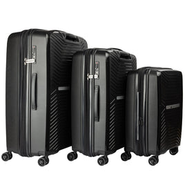 Olympus 3PC Astra Luggage Set Hard Shell Suitcase - Obsidian Black Kings Warehouse 