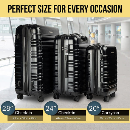 Olympus Noctis 3PC Luggage Set Hard Shell ABS+PC - Stygian Black Kings Warehouse 