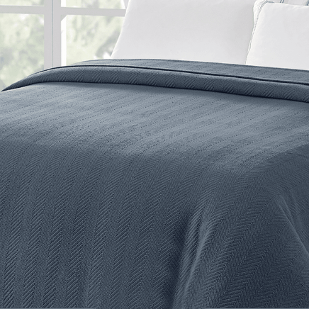 Organic Woven Herringbone Blue Blanket 228 x 228 cm EOFY Kings Warehouse 