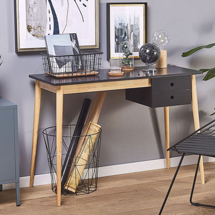 Oslo Desk with Drawer in Black & Natural Furniture Kings Warehouse 