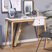 Oslo Desk with Drawer in White & Natural Furniture Kings Warehouse 