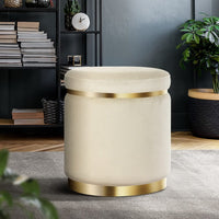 Ottoman Foot Stool Round Velvet Cream Furniture Kings Warehouse 