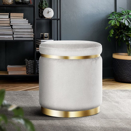 Ottoman Foot Stool Round Velvet Grey Furniture Kings Warehouse 