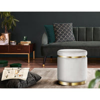 Ottoman Foot Stool Round Velvet Grey Furniture Kings Warehouse 