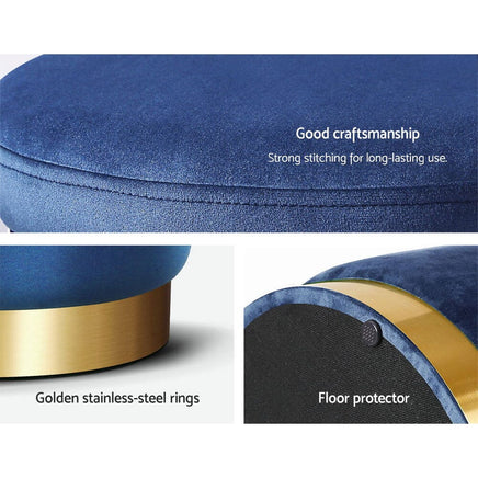 Ottoman Foot Stool Round Velvet Navy Furniture Kings Warehouse 