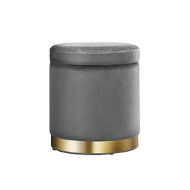 Ottoman Storage Foot Stool Round Velvet Charcoal Furniture Kings Warehouse 
