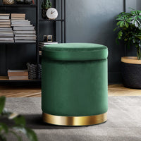 Ottoman Storage Foot Stool Round Velvet Green Furniture Kings Warehouse 