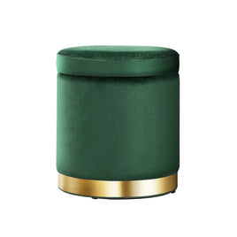 Ottoman Storage Foot Stool Round Velvet Green Furniture Kings Warehouse 