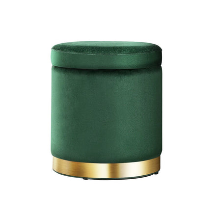 Ottoman Storage Foot Stool Round Velvet Green Furniture Kings Warehouse 