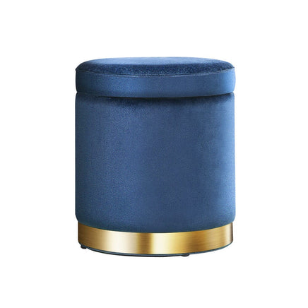 Ottoman Storage Foot Stool Round Velvet Navy Furniture Kings Warehouse 