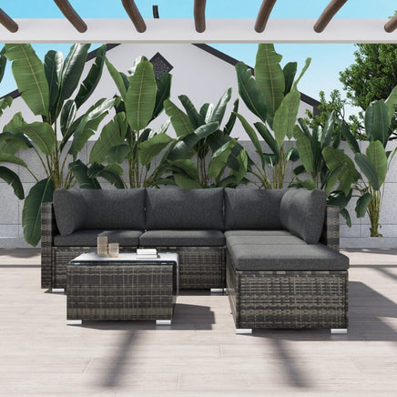 Ottoman-Style Outdoor Lounge Set in Grey Furniture Kings Warehouse 