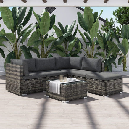 Ottoman-Style Outdoor Lounge Set in Grey Furniture Kings Warehouse 