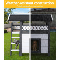 Outdoor Cat House Shelter 77cm x 50cm x 73cm Rabbit Hutch Wooden Condo Small Outdoor Cat House Pet Care Kings Warehouse 