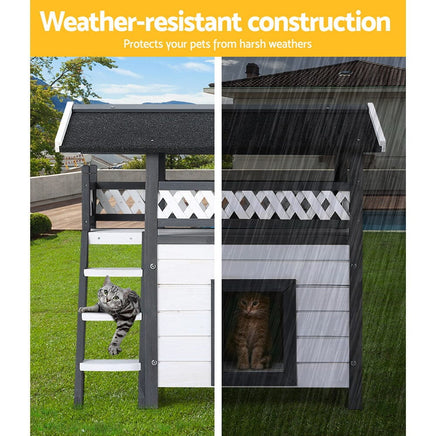 Outdoor Cat House Shelter 77cm x 50cm x 73cm Rabbit Hutch Wooden Condo Small Outdoor Cat House Pet Care Kings Warehouse 