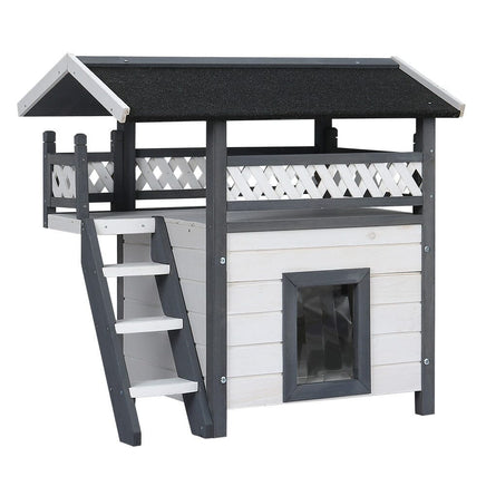 Outdoor Cat House Shelter 77cm x 50cm x 73cm Rabbit Hutch Wooden Condo Small Outdoor Cat House Pet Care Kings Warehouse 