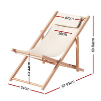 Outdoor Deck Chair Wooden Sun Lounge Folding Beach Patio Furniture Beige Furniture Kings Warehouse 