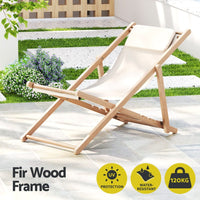 Outdoor Deck Chair Wooden Sun Lounge Folding Beach Patio Furniture Beige Furniture Kings Warehouse 