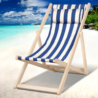 Outdoor Deck Chair Wooden Sun Lounge Folding Beach Patio Furniture Blue Furniture Kings Warehouse 