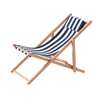 Outdoor Deck Chair Wooden Sun Lounge Folding Beach Patio Furniture Blue Furniture Kings Warehouse 