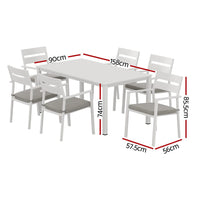 Outdoor Dining Set 7 Piece Aluminum Table Chairs Setting White Furniture Kings Warehouse 