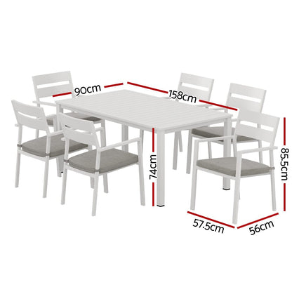 Outdoor Dining Set 7 Piece Aluminum Table Chairs Setting White Furniture Kings Warehouse 