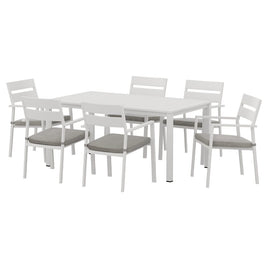 Outdoor Dining Set 7 Piece Aluminum Table Chairs Setting White Furniture Kings Warehouse 