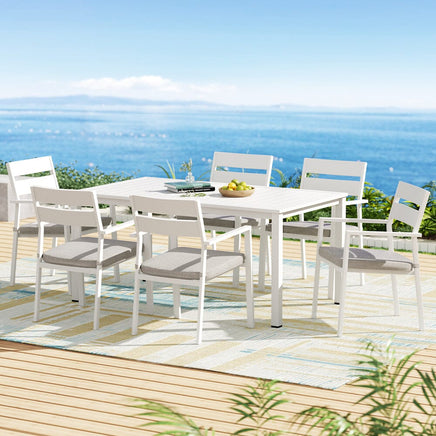 Outdoor Dining Set 7 Piece Aluminum Table Chairs Setting White Furniture Kings Warehouse 