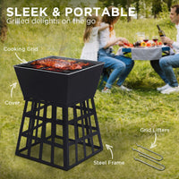 Outdoor Fire Pit for BBQ, Grilling, Cooking, Camping- Portable Brazier with Reversible Stand for Backyard Kings Warehouse 