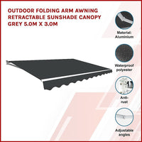 Outdoor Folding Arm Awning Retractable Sunshade Canopy Grey 5.0m x 3.0m Kings Warehouse 