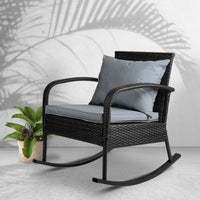 Outdoor Furniture Rocking Chair Wicker Garden Patio Lounge Setting Black Furniture Kings Warehouse 