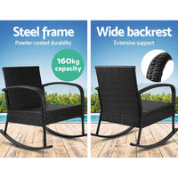 Outdoor Furniture Rocking Chair Wicker Garden Patio Lounge Setting Black Furniture Kings Warehouse 