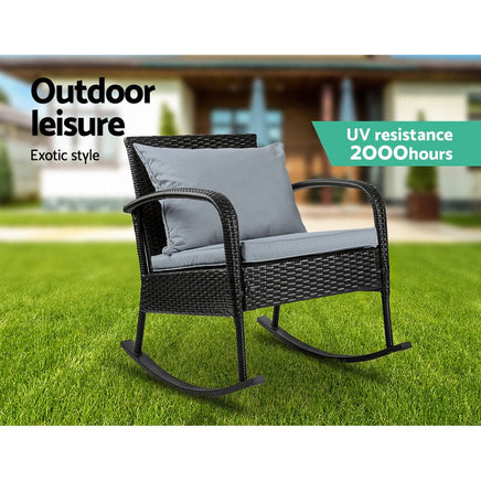 Outdoor Furniture Rocking Chair Wicker Garden Patio Lounge Setting Black Furniture Kings Warehouse 