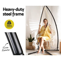 Outdoor Hammock Chair with Steel Stand Cotton Swing Hanging 124CM Cream Aussie Backyard Blitz Kings Warehouse 