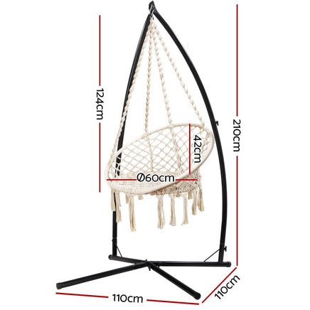Outdoor Hammock Chair with Steel Stand Cotton Swing Hanging 124CM Cream Aussie Backyard Blitz Kings Warehouse 