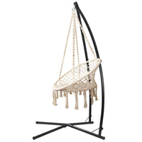 Outdoor Hammock Chair with Steel Stand Cotton Swing Hanging 124CM Cream Aussie Backyard Blitz Kings Warehouse 