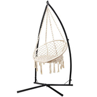 Outdoor Hammock Chair with Steel Stand Cotton Swing Hanging 124CM Cream Aussie Backyard Blitz Kings Warehouse 