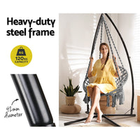 Outdoor Hammock Chair with Steel Stand Cotton Swing Hanging 124CM Grey Summer Sale Kings Warehouse 