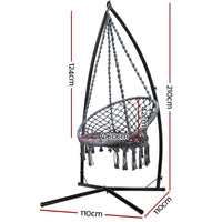 Outdoor Hammock Chair with Steel Stand Cotton Swing Hanging 124CM Grey Summer Sale Kings Warehouse 