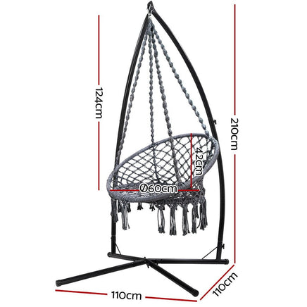 Outdoor Hammock Chair with Steel Stand Cotton Swing Hanging 124CM Grey Summer Sale Kings Warehouse 