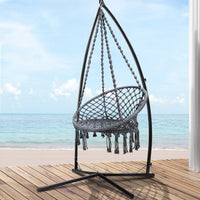 Outdoor Hammock Chair with Steel Stand Cotton Swing Hanging 124CM Grey Summer Sale Kings Warehouse 