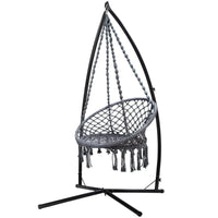 Outdoor Hammock Chair with Steel Stand Cotton Swing Hanging 124CM Grey Summer Sale Kings Warehouse 
