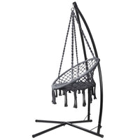 Outdoor Hammock Chair with Steel Stand Cotton Swing Hanging 124CM Grey Summer Sale Kings Warehouse 