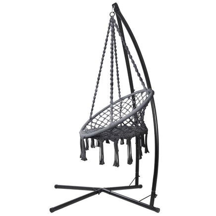 Outdoor Hammock Chair with Steel Stand Cotton Swing Hanging 124CM Grey Summer Sale Kings Warehouse 