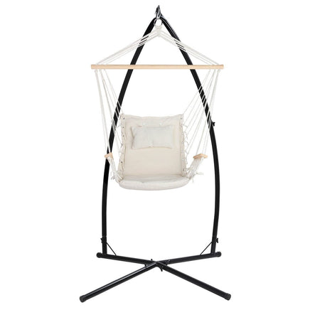 Outdoor Hammock Chair with Steel Stand Hanging Hammock Beach Cream Summer Sale Kings Warehouse 