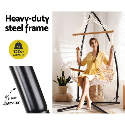 Outdoor Hammock Chair with Steel Stand Hanging Hammock Beach Cream Summer Sale Kings Warehouse 