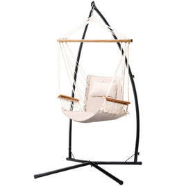 Outdoor Hammock Chair with Steel Stand Hanging Hammock Beach Cream Summer Sale Kings Warehouse 