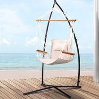 Outdoor Hammock Chair with Steel Stand Hanging Hammock Beach Cream Summer Sale Kings Warehouse 